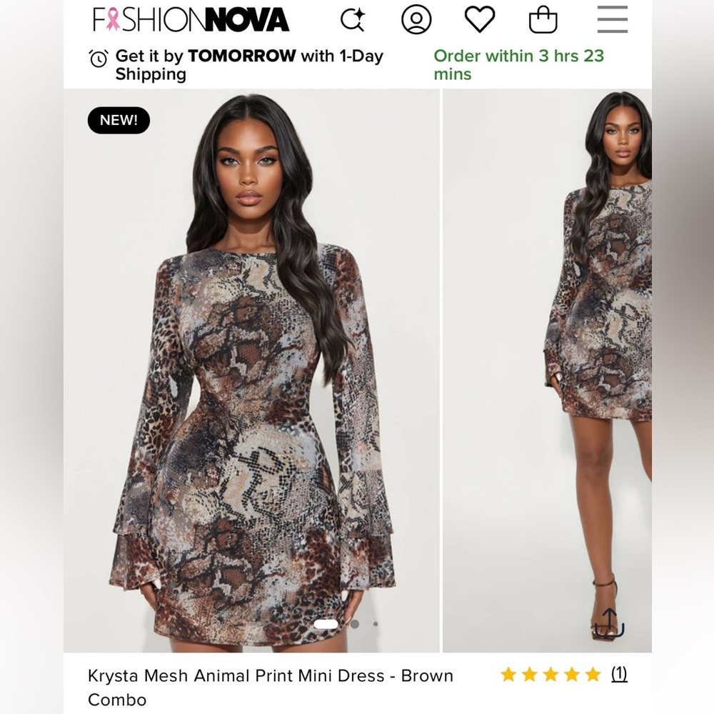 Fashion Nova Brown Combo Mesh Dress